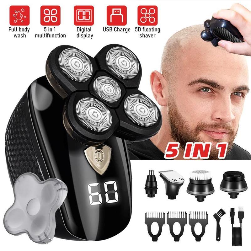 5 in1 Head Shavers for Bald Men,Rotary Electric Shaver Rechargeable Bald Head Hair Beard Trimmer Razor, Detachable Head Shavers, 5D Electric Razor Waterproof for Bald Men, Wet Dry LED Display Rechargeable Rotary Shaver Grooming Kit, Mens Birthday Gift