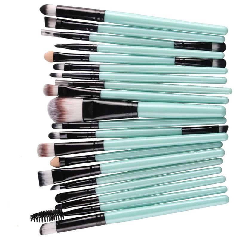 20 Pcs Pro Makeup Set Powder Foundation Eyeshadow Eyeliner Lip Cosmetic Brushes (Black+Green)