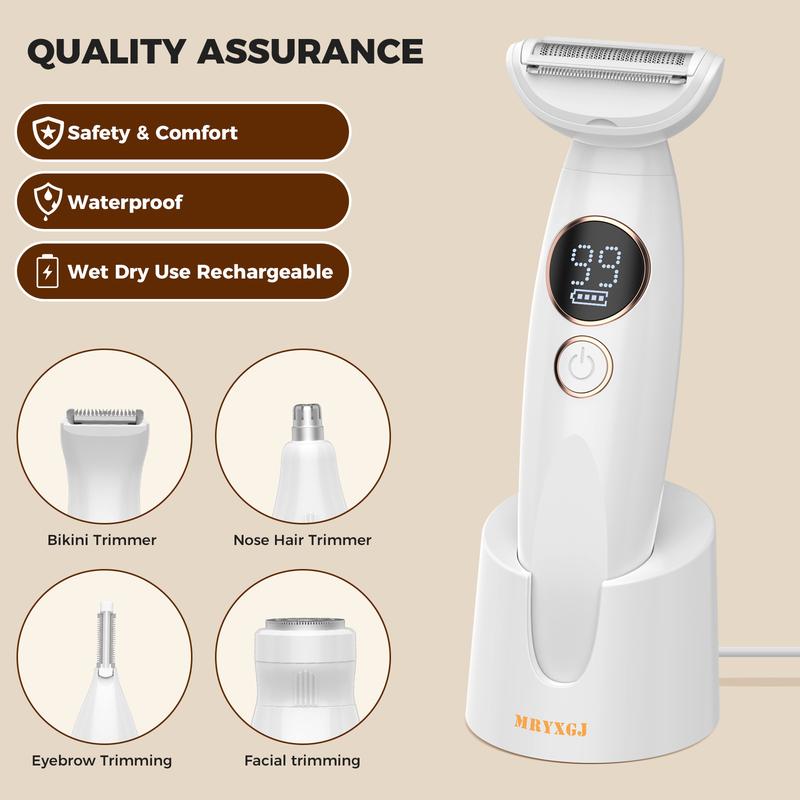 5 in 1 Women's Electric Shaver Rechargeable Razor for Bikini, Legs, Underarms & Pubic Hair with Detachable Head,  Waterproof, Safe & Wireless.2024 Christmas Gifts