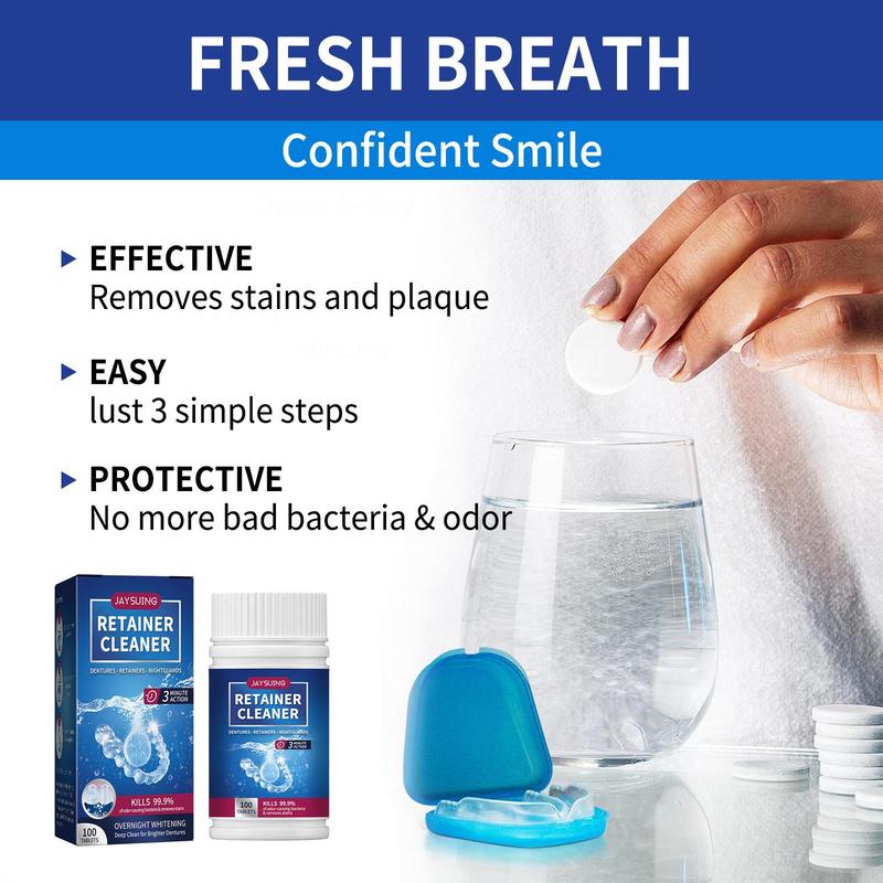 Retainer Cleaner, 100pcs box Denture Cleaner, Oral Care Products for Men & Women, Denture Care Products for Daily Use