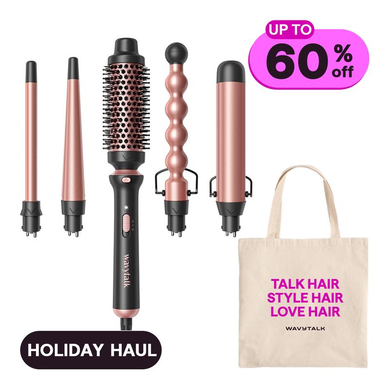 Wavytalk 5 in 1 Curling Wand Set With Thermal Brush with Canvas Bag Gift