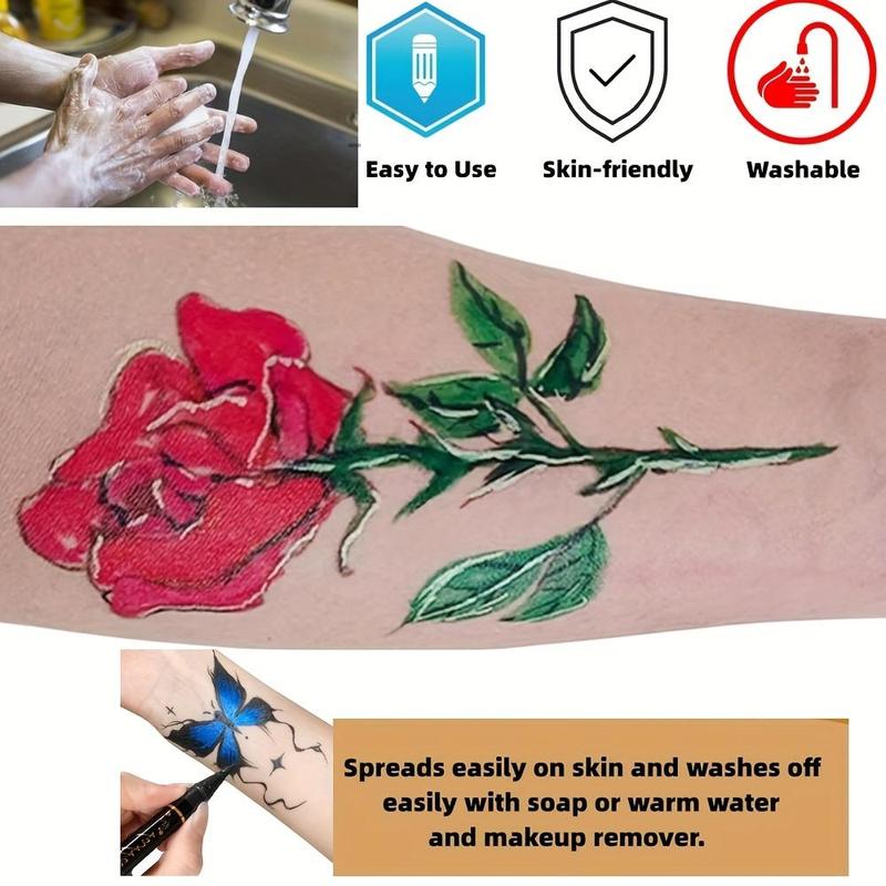 Temporary Tattoo Pen, 10pcs box Reusable Tattoo Marker Pen, Body Paint Pen for Women & Men, Professional Makeup Tool for Party, Holiday