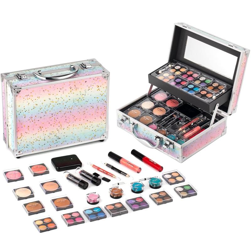 Makeup Kit for Women Full Kit Teen Girls Starter  Gift Set with Beautiful Rainbow  Case Includes Pigmented Eyeshadow Palette Blush Lipstick Lip Pencil Eye Pencil (Rainbow)