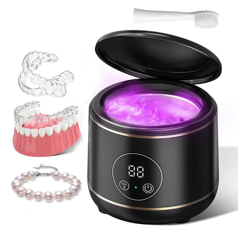 UV Ultrasonic Tooth Retainer Cleaner, Rechargeable Fake Tooth Cleaning Machine, Denture Care Tool for Women & Men Home & Travel