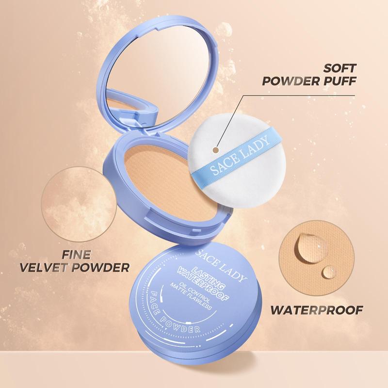 SACE LADY Oil Control Face Powder Waterproof Setting Powder Matte Face Makeup With Puff