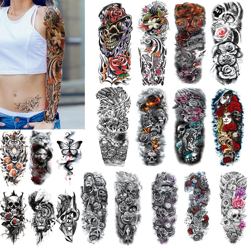 Temporary Fake Tattoo Stickers Waterproof Eagle Wolf Flower Animal Arm Body Art for men women