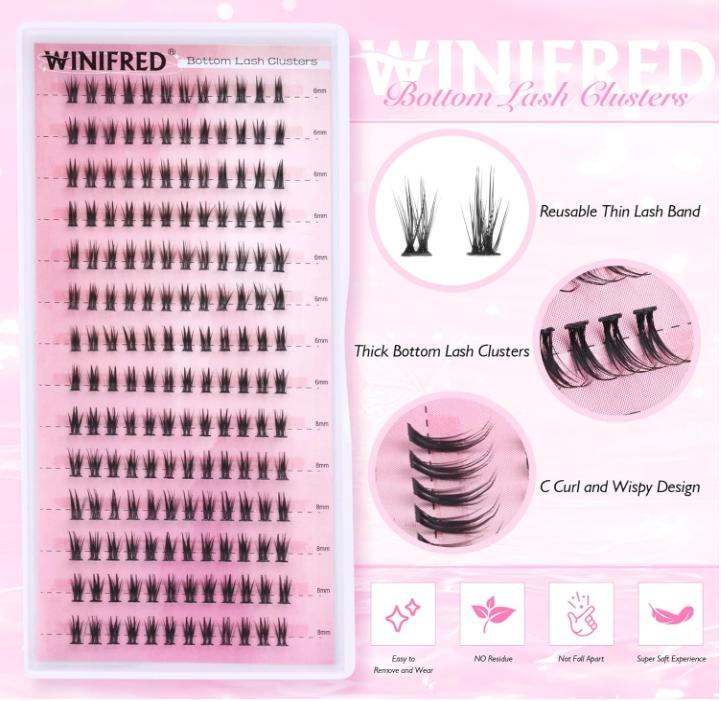 Winifred Bottom Lash Clusters Thick Volume Lower Lash Extension DIY Individual Lashes Bottom Clusters Lashes for Cluster Eyelash Extensions (168pcs)