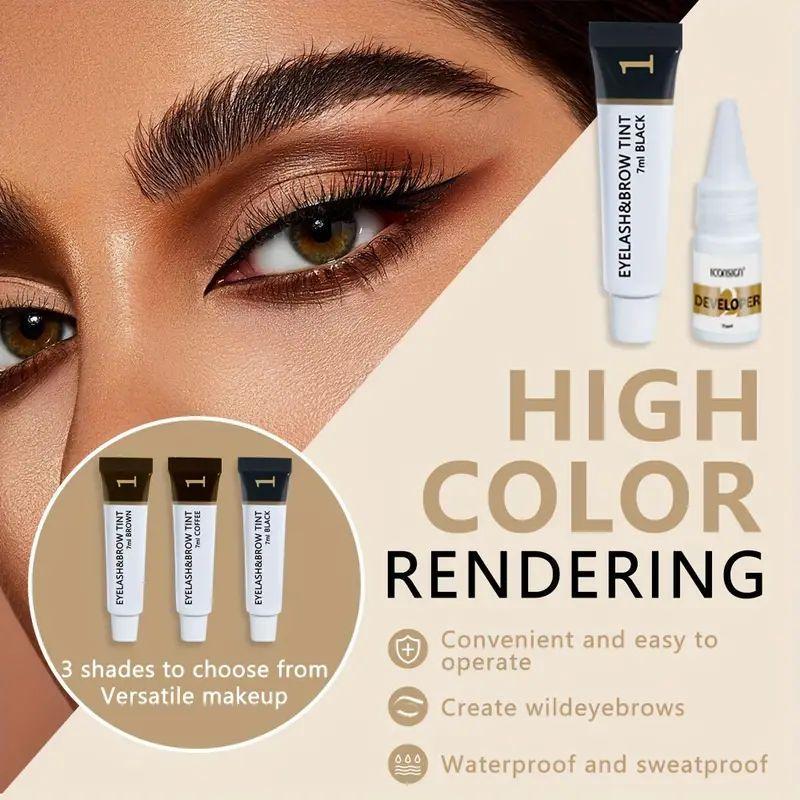 Brow and eyelash dye set, waterproof, sweat resistant, long-lasting, easy to operate and understand, fast coloring and high color development