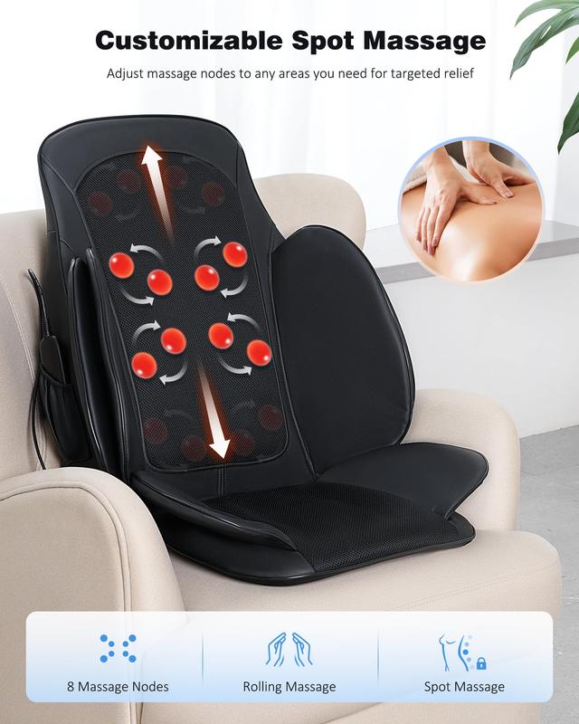 Shiatsu Back Massager with Heat, Deep Kneading Massage Chair Pad with Compression, Vibration & Heating, Seat Cushion for Full Body Pain Relief