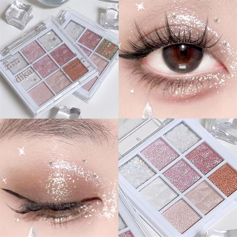 9 Color Eyeshadow Palette, Glitter Long Lasting Shimmering Eye Shadow Makeup Palette, Summer Makeup High Pigmented Blendable Eyeshadow Powder, Christmas Gift