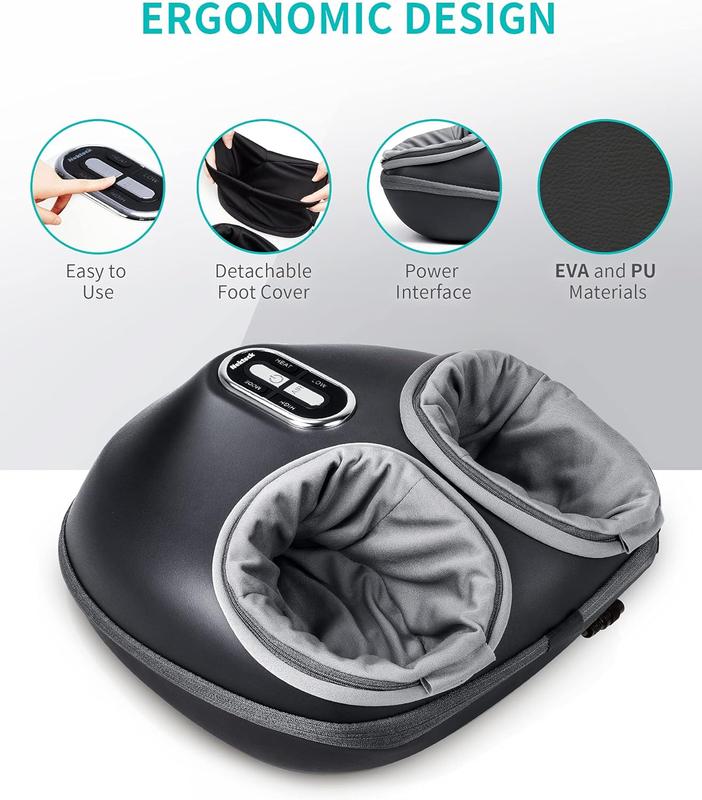 Shiatsu Foot Massager with Soothing Heat, Deep Kneading Therapy& Air Compression, Promotes Blood Circulation, Foot Comfort, Adjustable Settings