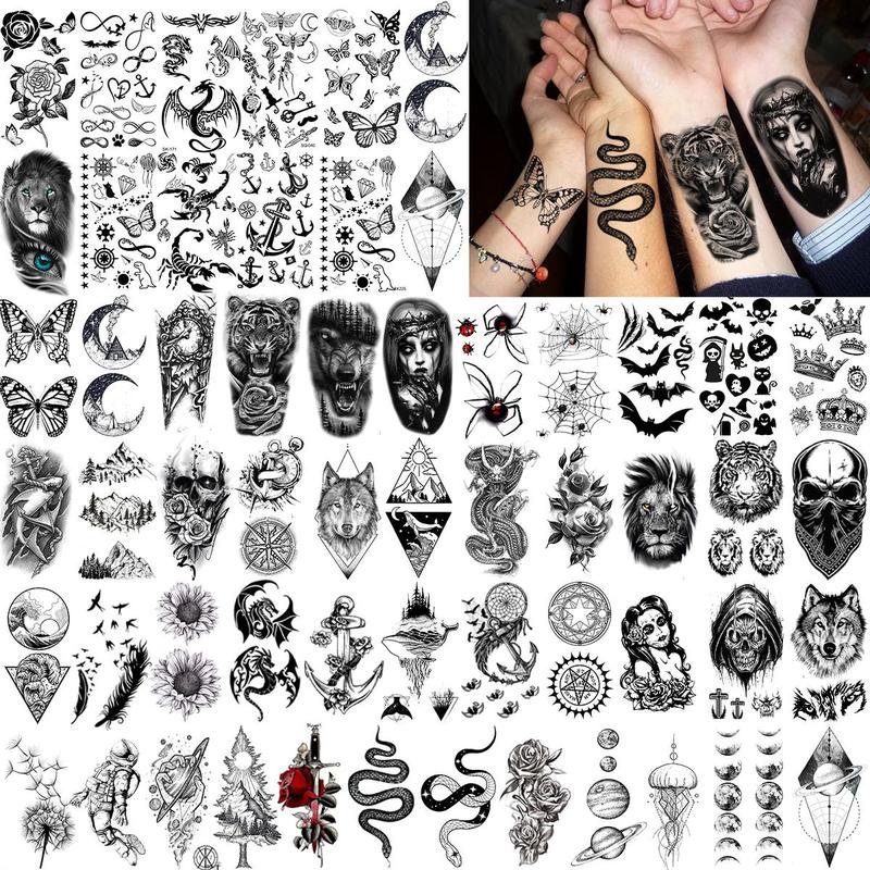 Creative Animal & Flower Pattern Temporary Tattoo Sticker, 68pcs set Fake Tattoo Sticker, Body Art Decoration for Men & Women