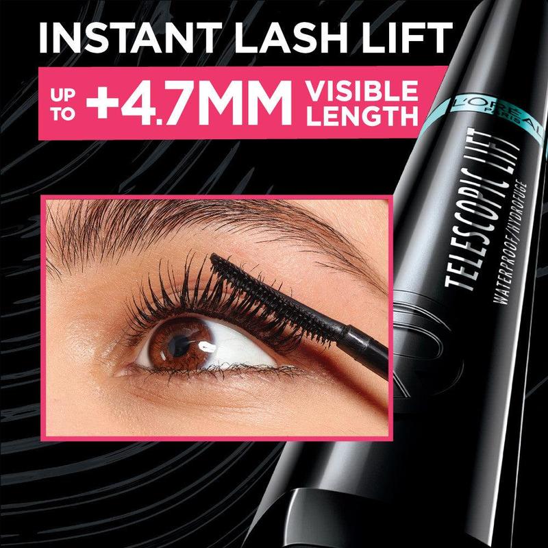 L'Oreal Paris Telescopic Lift Waterproof Makeup Mascara, 36HR Wear, Black, 0.33 fl oz