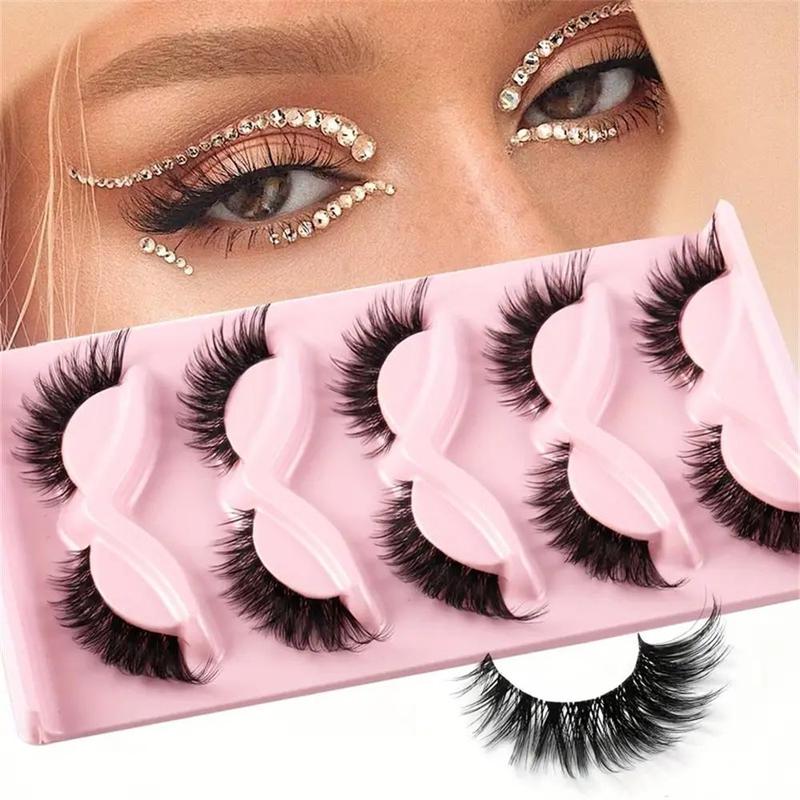 Natural False Eyelashes (5 Pairs), Wispy Cat Eye Faux Cluster Lashes, Natural Curling Eye Makeup Strip Lashes, Full Volume Eyelash for Lashes Extensions, Eyelashes Extensions, Makeup Products, Makeup Tools, Christmas, Christmas Gift