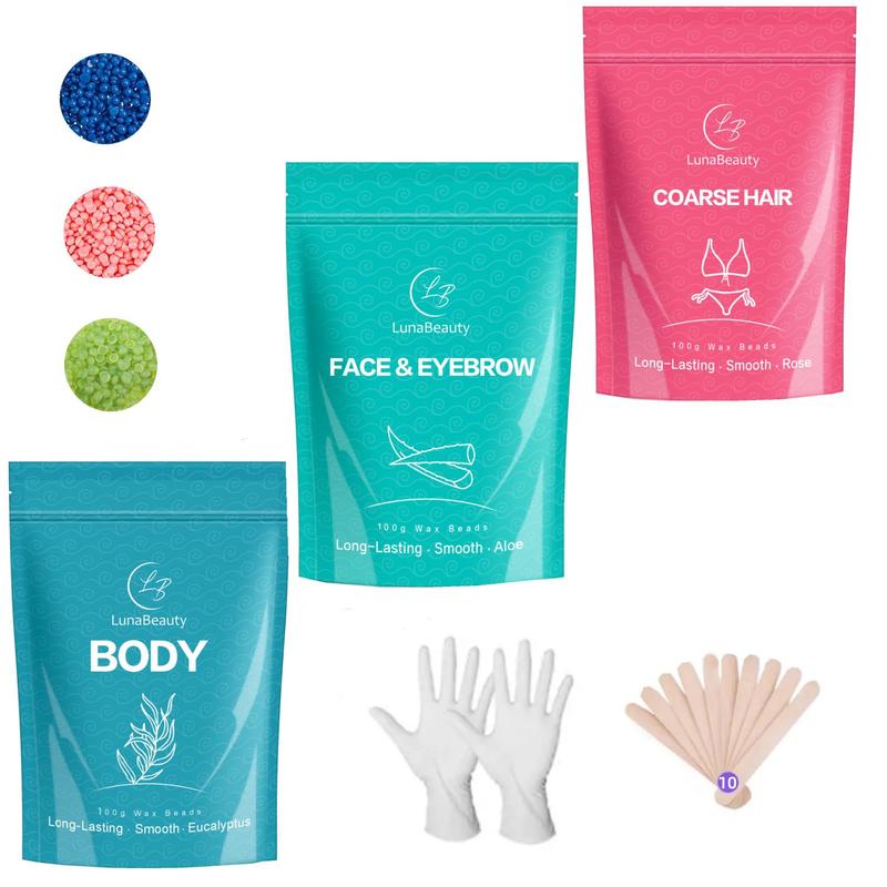 Hair Removal Wax Beads & Wooden Stick & Glove Set, Hair Removal Cream for Bikini, Eyebrows, Face, Underarms, Body Hair Removal Kit for Women & Men