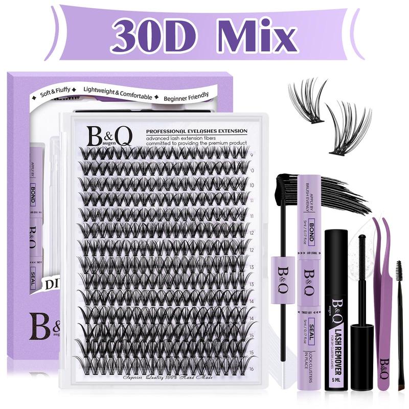 B&q Lash Extension Kit, 280pcs Eyelash Extension Kit for Beginners 30d 9-16 Mixed Lash Clusters Kit D Curl Lash Kit with Eyelash Extension Glue, Eyelash Glue Remover, Individual Eyelashes Kit, Eyelashes Extensions Kit, Christmas Gift