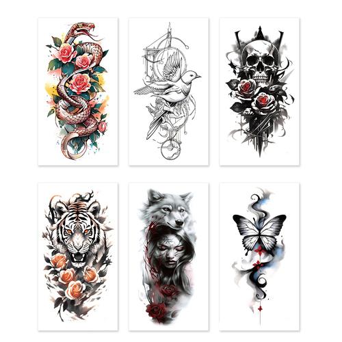 Temporary Fake Tattoo Stickers Waterproof Eagle Wolf Flower Animal Arm Body Art for men women