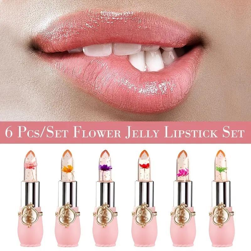 Temperature Change Lipstick Set, 6 Counts set Moisturizing Jelly Flower Lipstick, Hydrating Lip Balm, Suitable for All Occasions Lip Makeup, Skin Care Products, Makeup Set, Christmas Gift