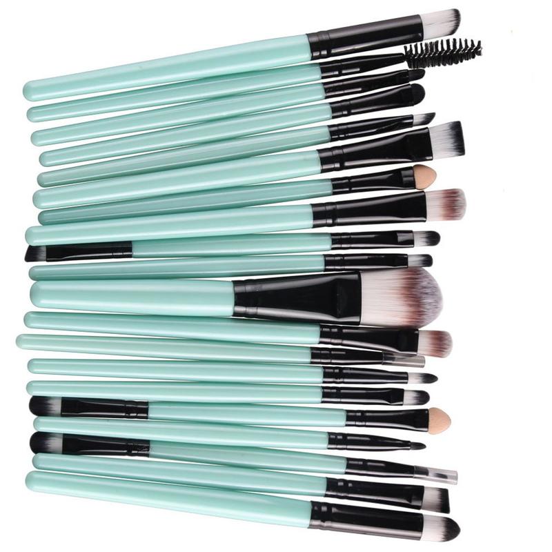 20 Pcs Pro Makeup Set Powder Foundation Eyeshadow Eyeliner Lip Cosmetic Brushes (Black+Green)