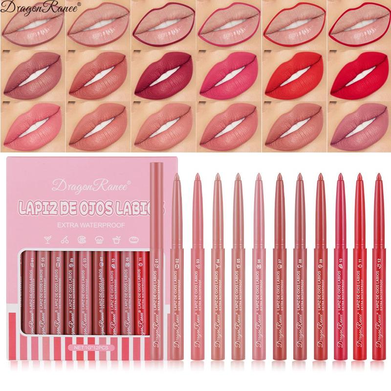 Long Lasting Lip Liner Set, 12pcs box Easy Coloring Lip Liner Pencil, Natural Lip Makeup Accessories for Women & Girls, Christmas Gift