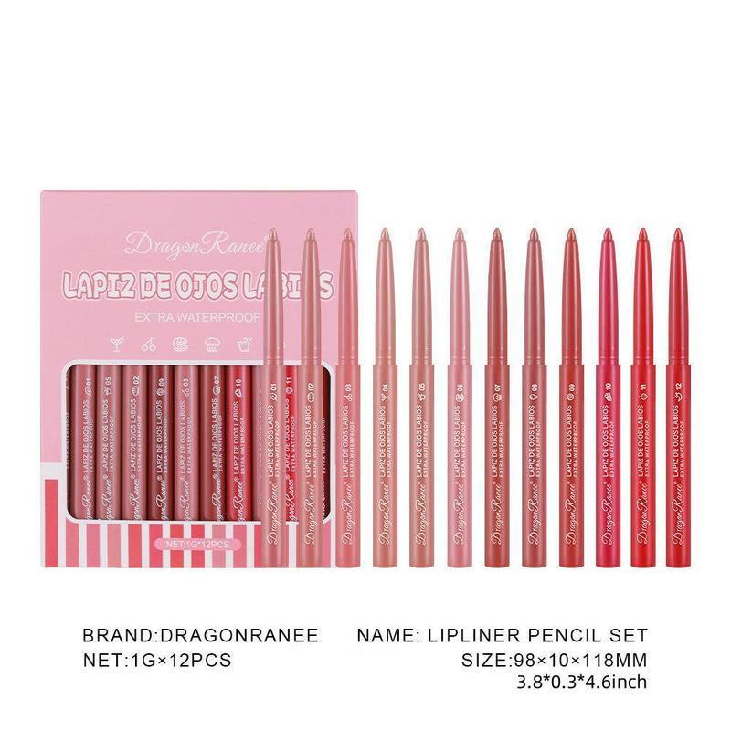 Long Lasting Lip Liner Set, 12pcs box Easy Coloring Lip Liner Pencil, Natural Lip Makeup Accessories for Women & Girls, Christmas Gift