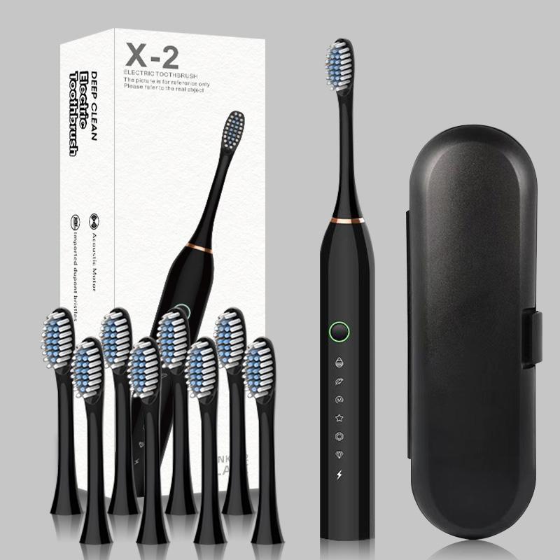 Electric Toothbrush Set for Travel, 1 Set Portable Type-C Rechargeable Waterproof Toothbrush with 8 Counts Brush Heads, Oral Care Product for Adults