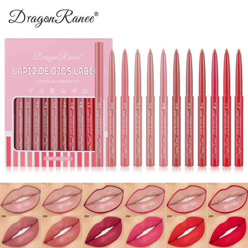 Long Lasting Lip Liner Set, 12pcs box Easy Coloring Lip Liner Pencil, Natural Lip Makeup Accessories for Women & Girls, Christmas Gift