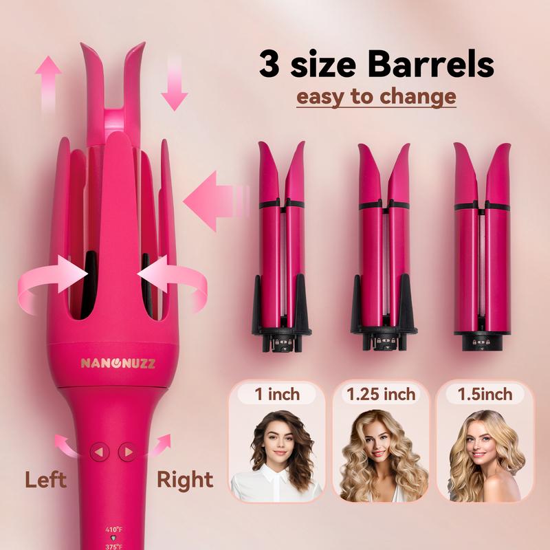 3 in 1 Automatic Curling Iron for Beach Waves, Professional Anti Tangle Automatic Hair Curler with 3 Heat Setting & Timer Alert, Fast Heating, Dual Anti-Scald Ceramic Curling Wand for Easy Curly Hair Styling Comfort