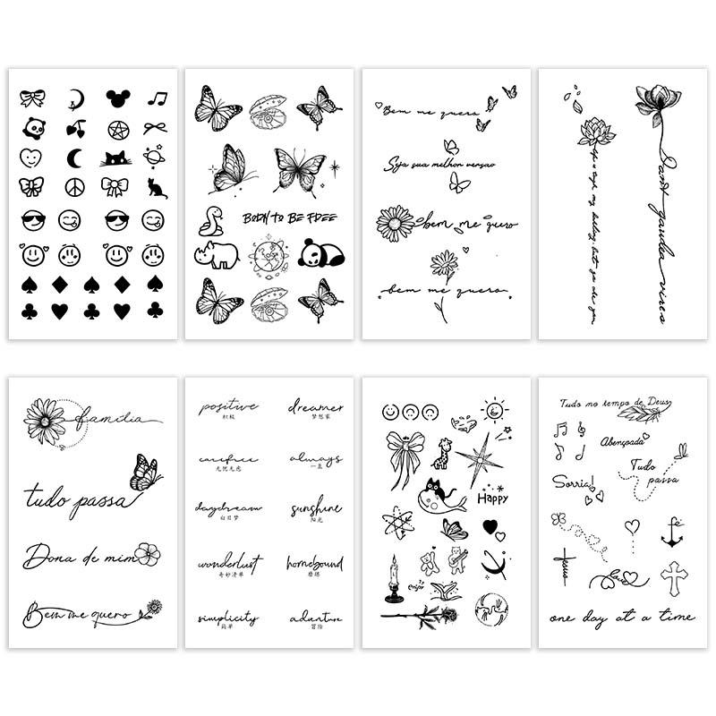 Butterfly & Letter Pattern Temporary Tattoo Sticker, 8 Counts set Creative Fake Tattoo Sticker, Body Art Decoration for Women & Men