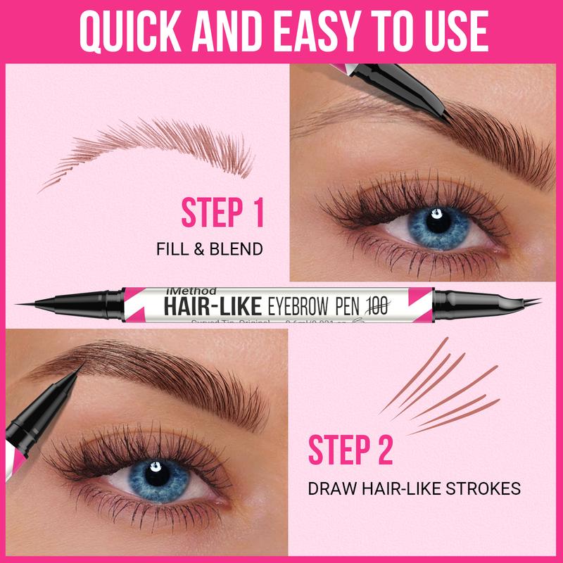 iMethod Curved Eyebrow Pen - Eyebrow Pencil Magical 2-in-1 Dual-Ended Eye Brow Pencils for Women with Fork-Tip & Precise Brush-Tip Create Natural Hair-Like Brows, Last All-Day