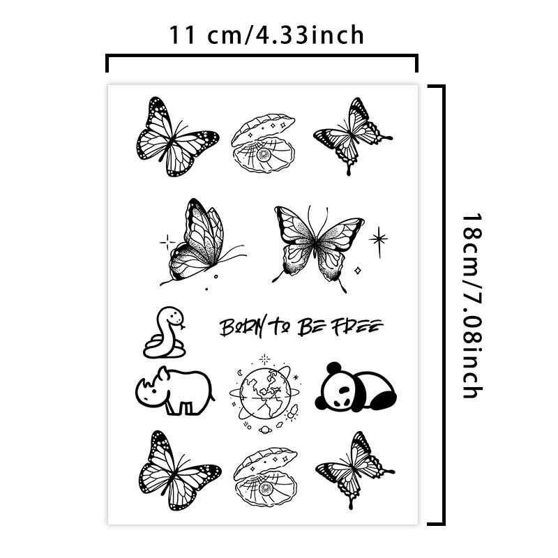 Butterfly & Letter Pattern Temporary Tattoo Sticker, 8 Counts set Creative Fake Tattoo Sticker, Body Art Decoration for Women & Men