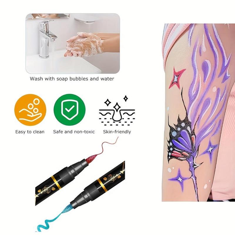 Temporary Tattoo Pen, 10pcs box Reusable Tattoo Marker Pen, Body Paint Pen for Women & Men, Professional Makeup Tool for Party, Holiday