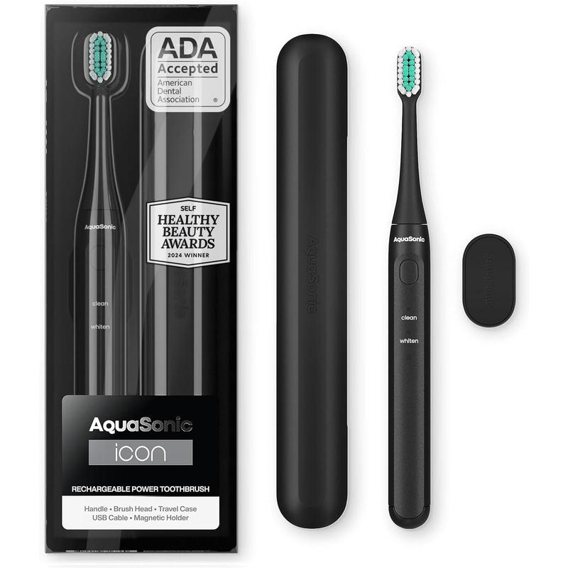 AquaSonic Icon Rechargeable Travel Power Toothbrush - Modern Slim Toothbrush with Soft-Touch Handle and Smart Timers - Oral Rechargeable Electric - Perfect For Travel with Travel Case