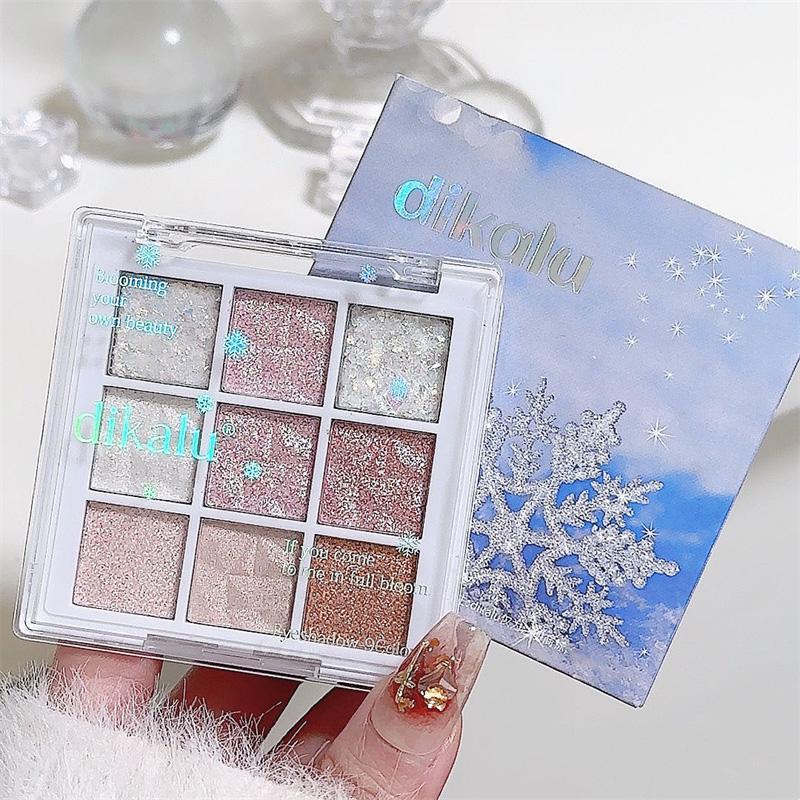 9 Color Eyeshadow Palette, Glitter Long Lasting Shimmering Eye Shadow Makeup Palette, Summer Makeup High Pigmented Blendable Eyeshadow Powder, Christmas Gift