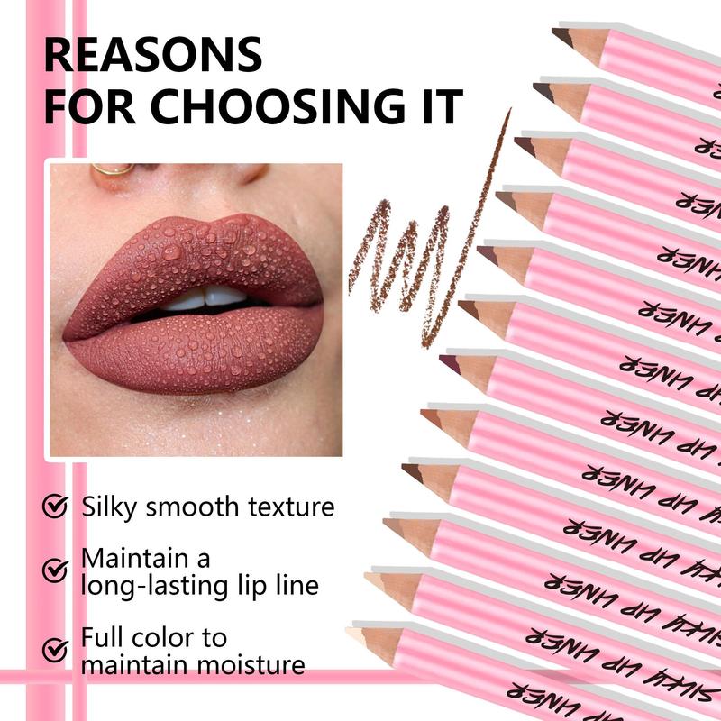 Long Lasting Matte Lip Liner Set, 12pcs set Moisturizing Lip Liner Pencil, Suitable for All Occasions Lip Makeup, Girls and Women Makeup Accessories