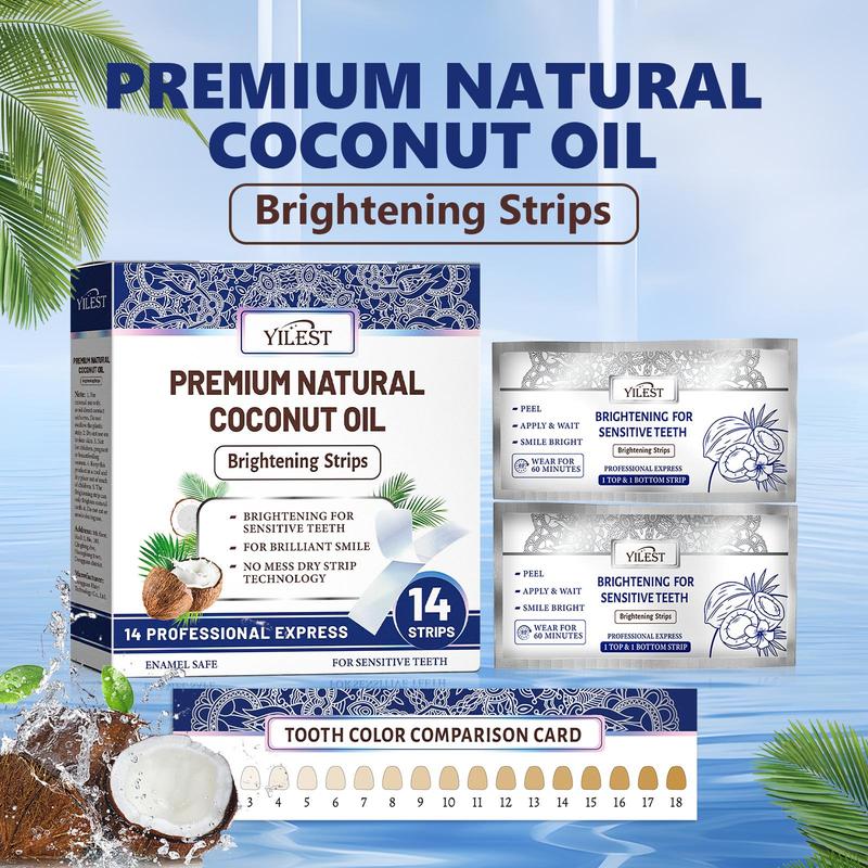 Coconut Oil Tooth Brightening Strips, 1 Box Teeth Brightening Strips for Sensitive Teeth, Non-slip, Dry Strip Technology Tooth Care Strips