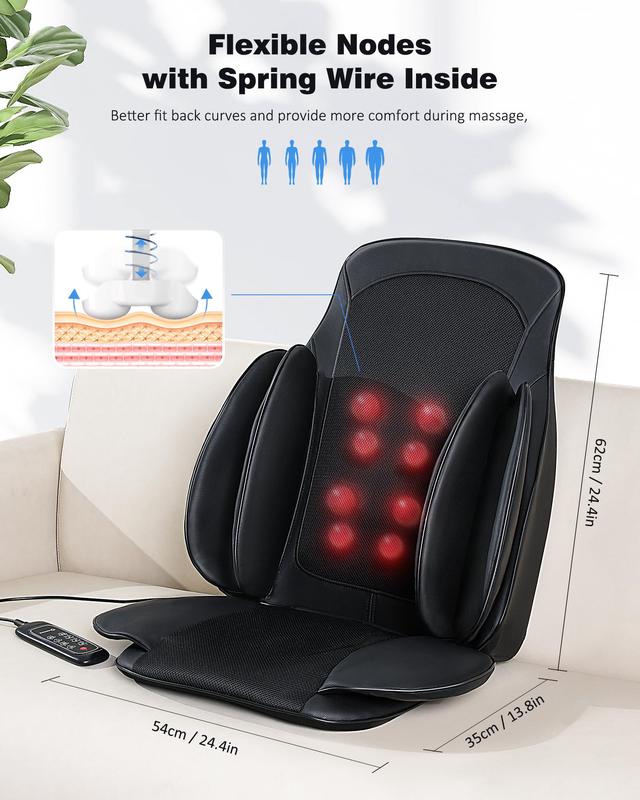 Shiatsu Back Massager with Heat, Deep Kneading Massage Chair Pad with Compression, Vibration & Heating, Seat Cushion for Full Body Pain Relief