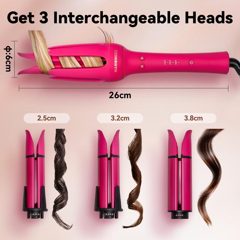 3 in 1 Automatic Curling Iron for Beach Waves, Professional Anti Tangle Automatic Hair Curler with 3 Heat Setting & Timer Alert, Fast Heating, Dual Anti-Scald Ceramic Curling Wand for Easy Curly Hair Styling Comfort