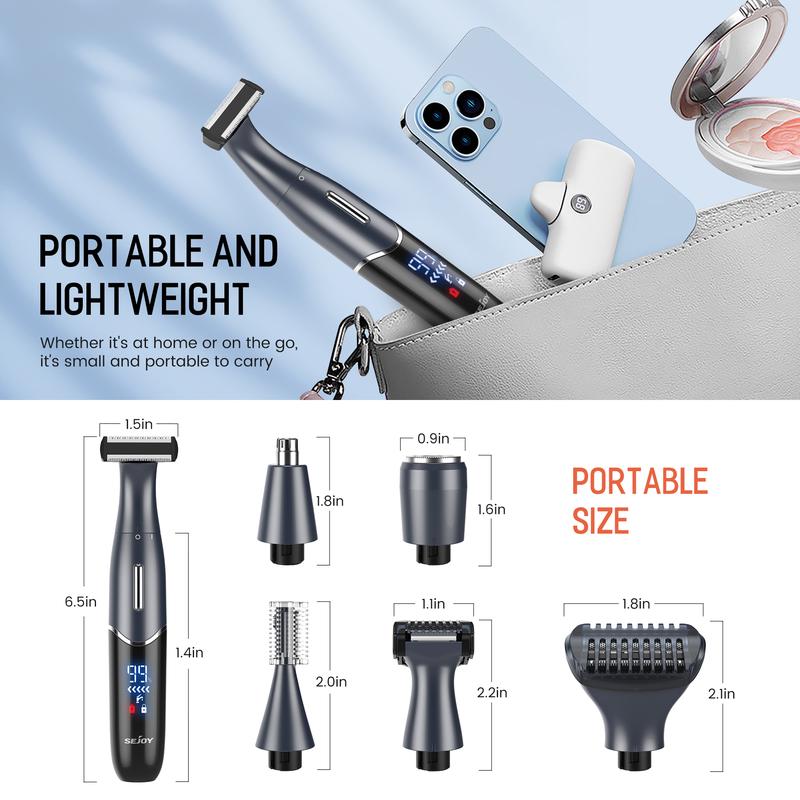 Sejoy 6 in 1 Electric Razors for Women&Men, for Face, Eyebrow, Nose, Arms, Legs and Bikini, Pubic Hair, Wet&Dry Painless Razor