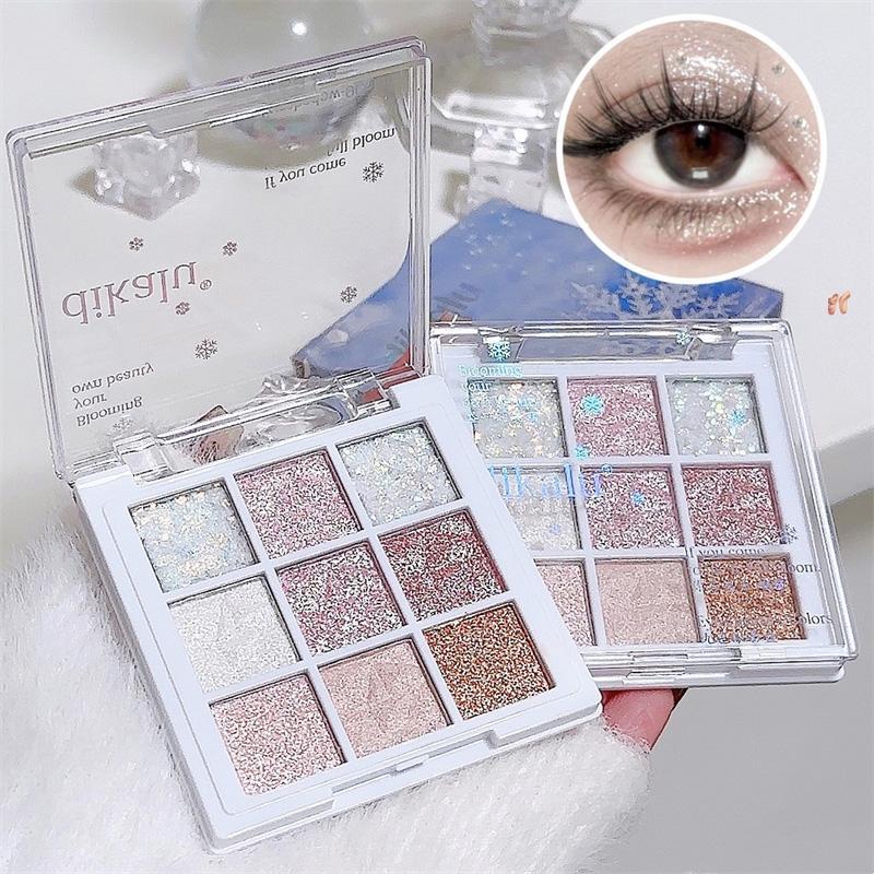 9 Color Eyeshadow Palette, Glitter Long Lasting Shimmering Eye Shadow Makeup Palette, Summer Makeup High Pigmented Blendable Eyeshadow Powder, Christmas Gift