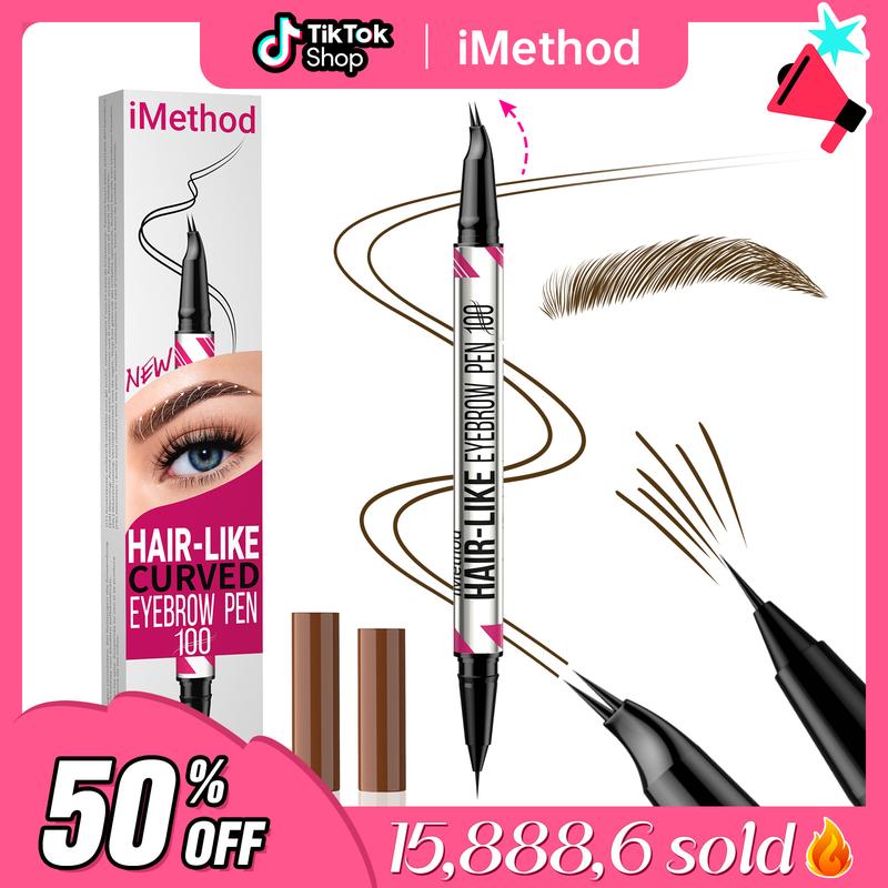 iMethod Curved Eyebrow Pen - Eyebrow Pencil Magical 2-in-1 Dual-Ended Eye Brow Pencils for Women with Fork-Tip & Precise Brush-Tip Create Natural Hair-Like Brows, Last All-Day