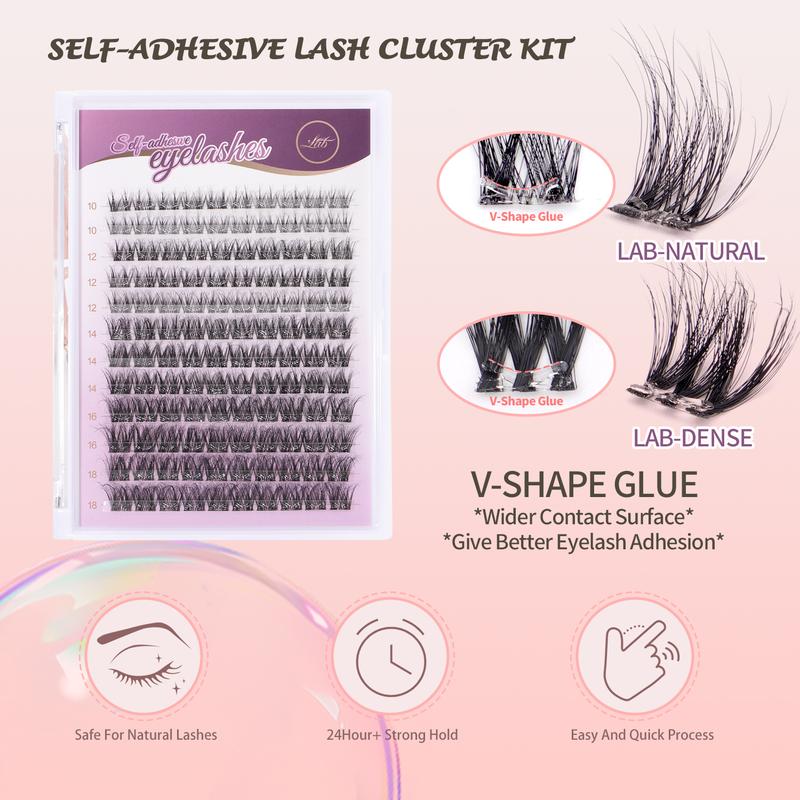 Self-Adhesive Glue-free Needed Kit Segmented DIY Lash Eyelashes Makeup Cosmetic Freely Matched With the Style Beginer Friendly 12 Rows And Tweezer Total of 120 Clusters Ultra-high Cost-effectiveness No Skin Harm No irritate For Sensitive