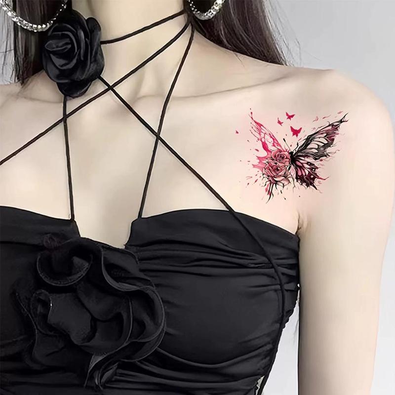 Rose & Butterfly Pattern Temporary Tattoo Sticker, 4 Counts set Waterproof Long Lasting Temporary Fake Tattoo Sticker, Body Art Sticker for Women & Girls