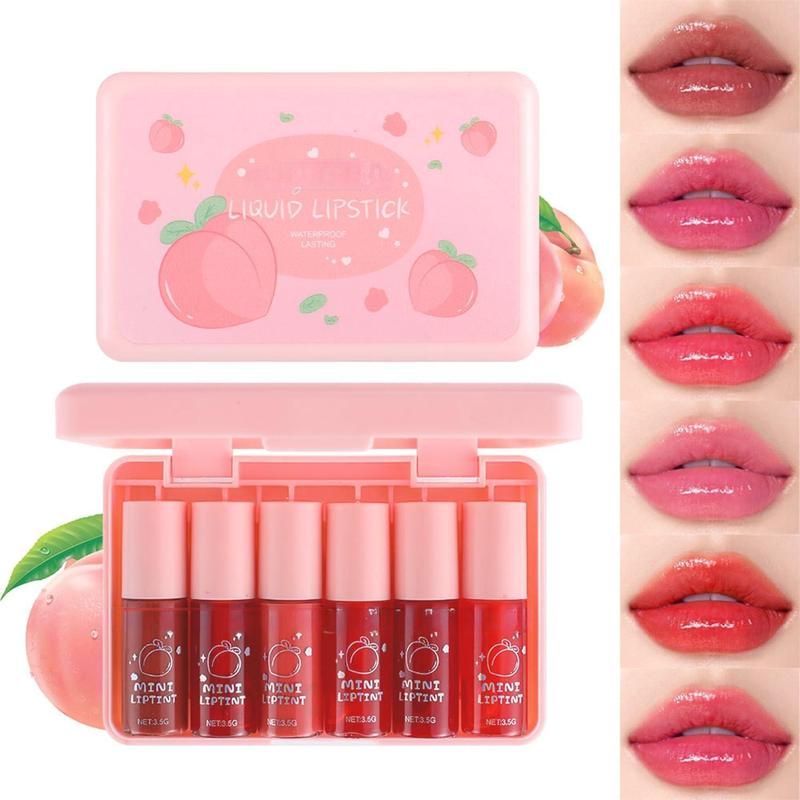 6 Colors Lip Tint Stain Set,Korean Lip Tint Watery Lip Gloss Mini Liquid Lipstick,Multi-use Lip and Cheek Tint Moisturizing Natural Lip Stain,Long-lasting Non-sticky Waterproof Lip Color Makeup Clear Long Lasting