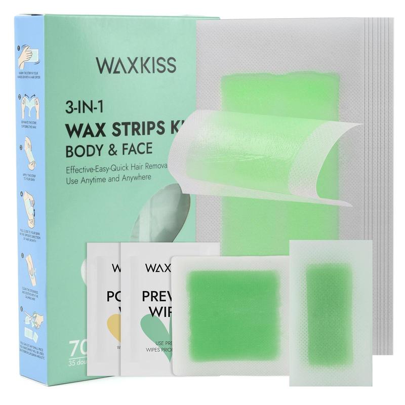 Wax Strips Kit, 70pcs box Painless Waxing Strips & 6 Wax Pre Wipes & 6 Wax Post Wipes, Body Care Products for Women & Men