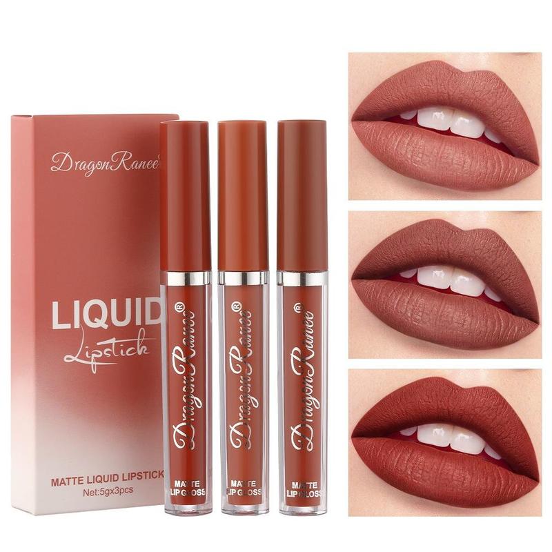 Long Lasting Matte Liquid Lipstick, 3pcs set Velvet Matt Finish Liquid Lip Gloss, Easy Coloring Lip Stick for Girls & Women Makeup, Lip Stain, Christmas Gift