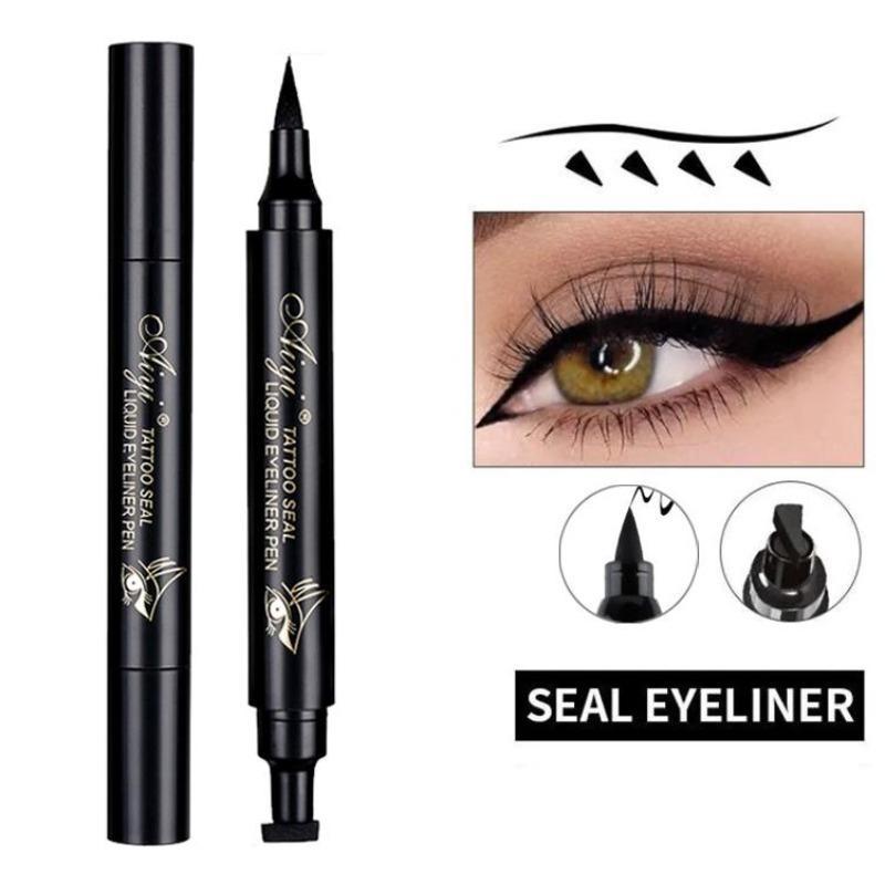 2 in 1 Double-ended Eyeliner, Waterproof Long Lasting Stamp Eyeliner Pencil, Quick Drying Eyeliner with Flexible Tip & Comfortable Grip, Makeup Accessories