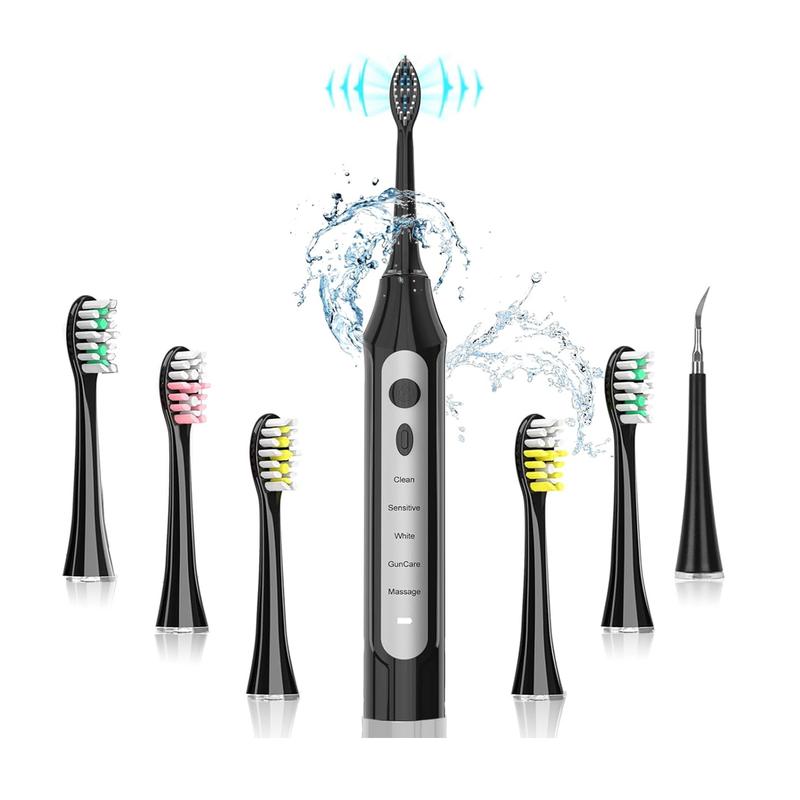 Sonic Electric Toothbrush for Adults - Rechargeable Toothbrush with 6 Brush Heads & Plaque Remover for Teeth, IPX7 Waterproof,5 Modes with 2-Min Smart Timer, One Charge for 90 Days