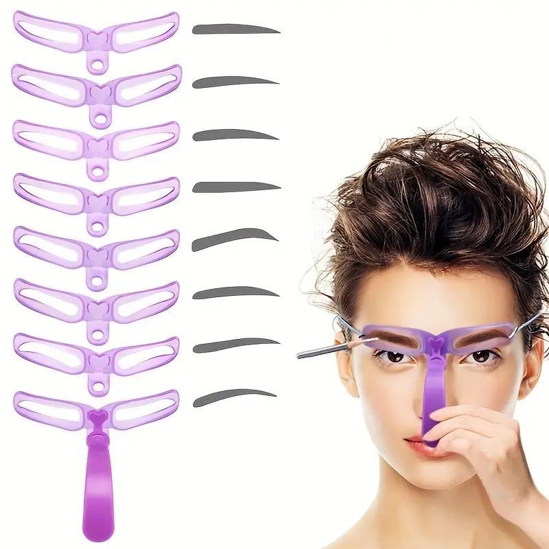 8pcs set 8 Style Handheld Eyebrow Stencil Set With Holder, Eyebrow Shaping Kit, Reusable Eyebrow Stencil, Brow Stencil for Shaping Fashionable Eyebrow