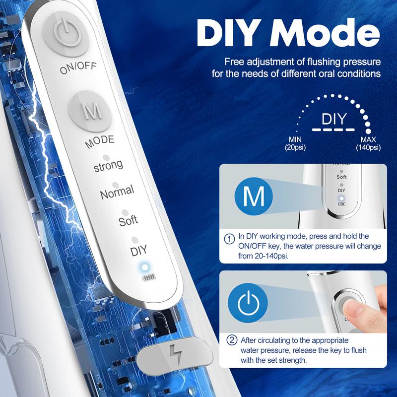 OLASK Water Flosser, USB Rechargeable Cordless Oral Irrigator with 4 Modes, IPX7 Waterproof Powerful Teeth Oral Cleaner for Home, Christmas Gifts